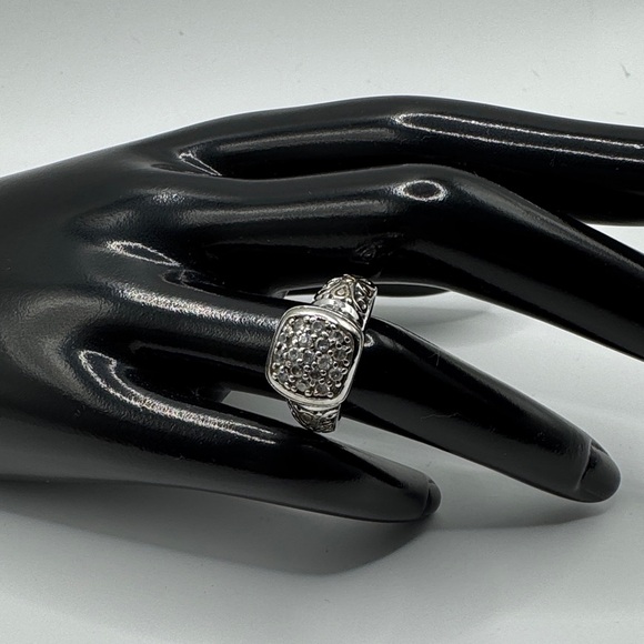 Vintage-Style Sterling Silver Ring with Pave Setting - Size 7 - Picture 3 of 16